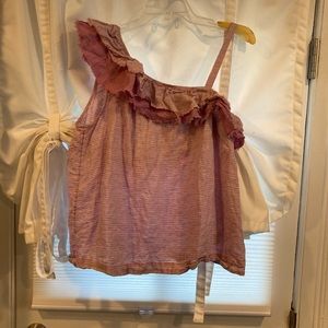 one shoulder linen Anthropologie top